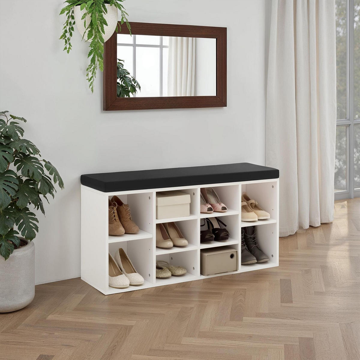 SCHUHSCHRANK Max,103,5 x 48 x 30 cm,schwarz/weiß - Schwarz/Weiß, Holz (30/48/103.5cm) - tectake