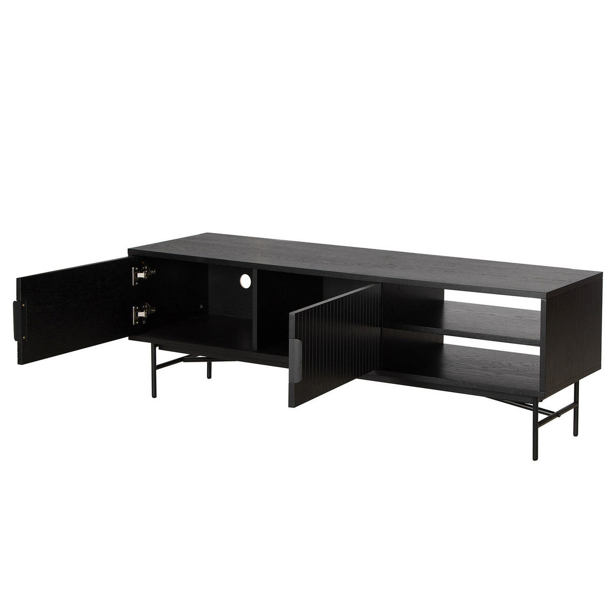 TV-LOWBOARD - Echtholzfurnier - 160 cm - Eichefarben/Schwarz, Holzwerkstoff/Metall (160/50/40cm) - home24