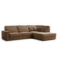 ECKSOFA Kirou Hellbraun Chenille-Stoff - Rechts Seite - Hellbraun/Schwarz, Holz/Holzwerkstoff (311/225cm) - Maison de Reve