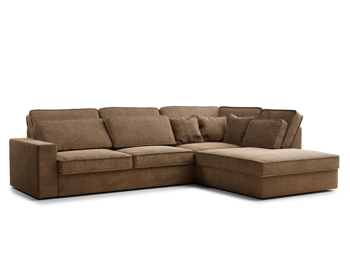 ECKSOFA Kirou Hellbraun Chenille-Stoff - Rechts Seite - Hellbraun/Schwarz, Holz/Holzwerkstoff (311/225cm) - Maison de Reve