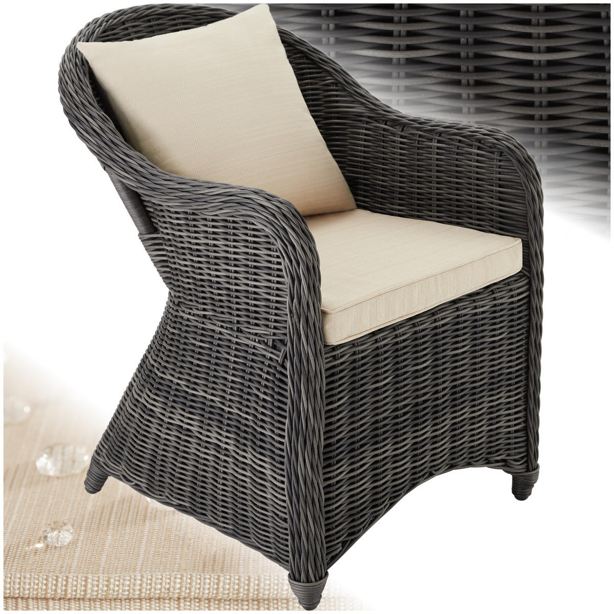 RATTANSESSEL ,71 x 60 x 84 cm,grau - Grau, Kunststoff (60/84/71cm) - tectake