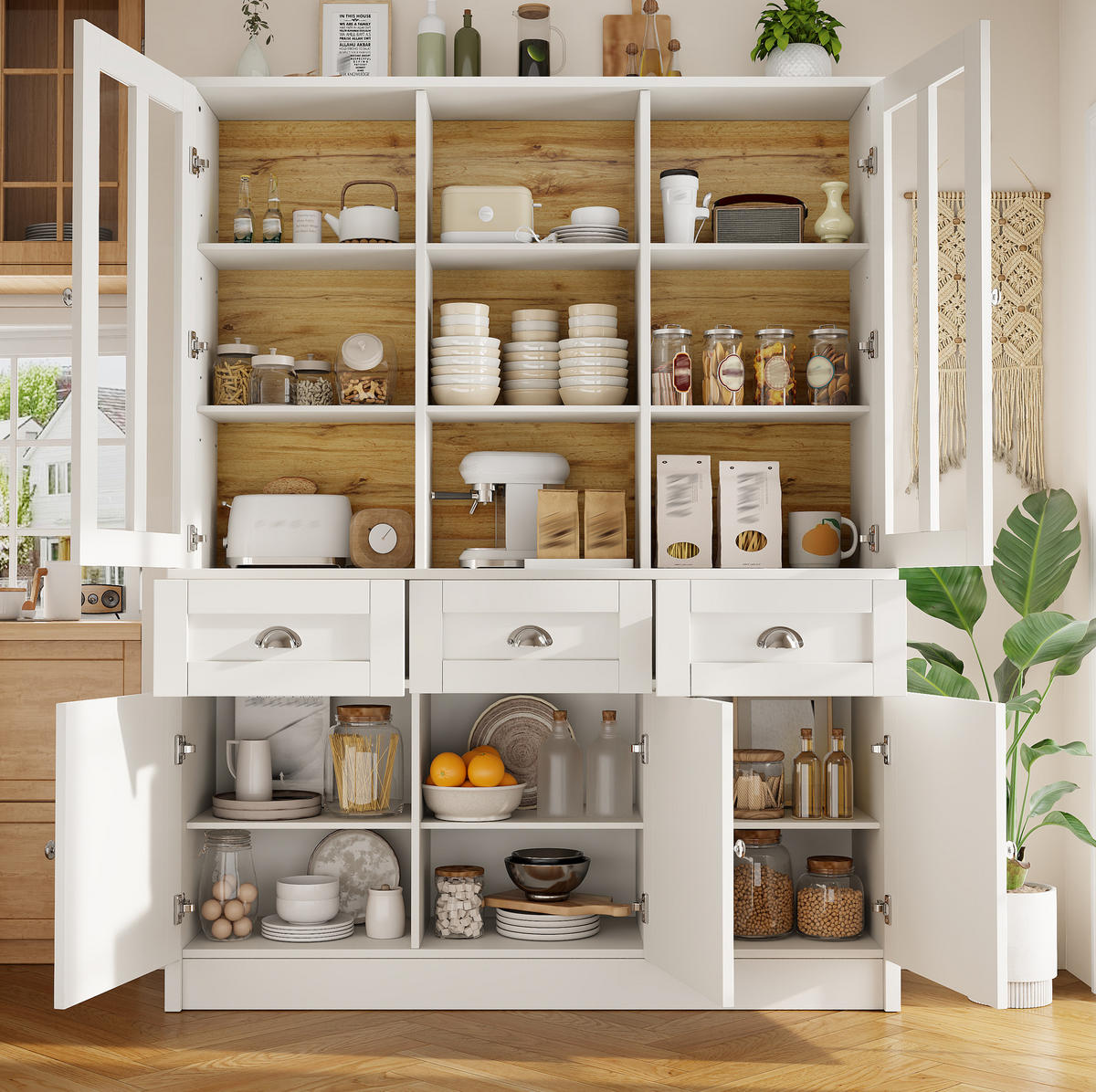 BUFFET 140/175/38,5 cm Weiß aus Acryl und MDF mit Kippschutz - Weiß, Holzwerkstoff (38.5/175/140cm) - OKMYHOME