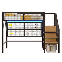 HOCHBETT aus Metall und MDF 90x200 cm Schwarz mit Stauraumtreppe, Kleiderschrank und App-LED - Schwarz, Metall (90/200cm) - IVMEU