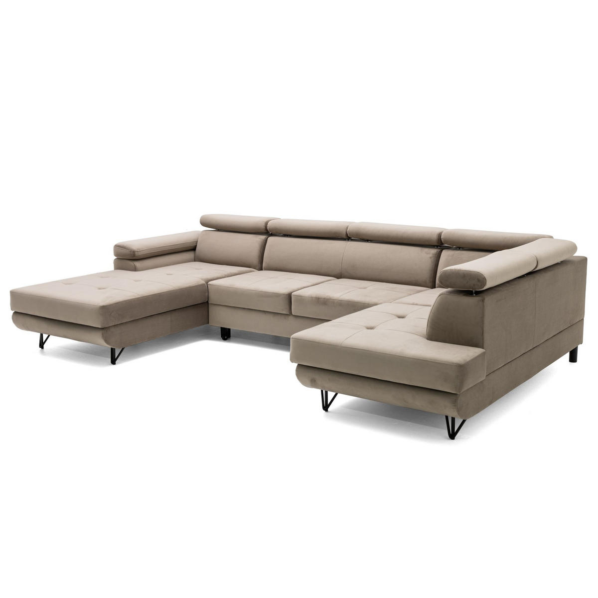 ECKSOFA U-Form JUNIOR U Rechts mit Schlaffunktion 128x254 Velours Beige - Beige/Schwarz, Holz/Textil (184/90/323cm) - Muffo