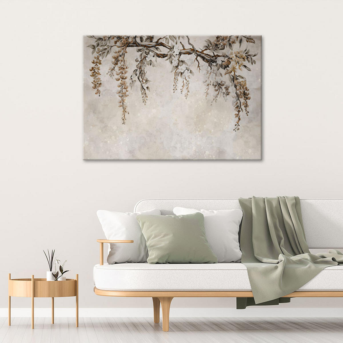 WANDBILD überhängende akazienblüten - Beige, Textil (60/40cm) - Feeby