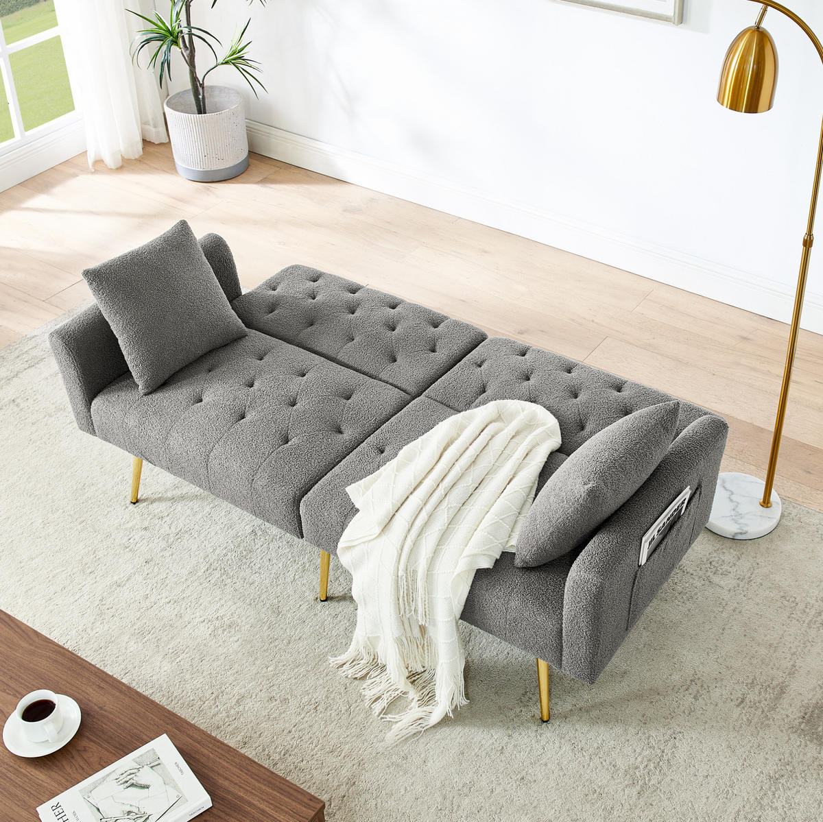 SOFA 2-Sitzer mit verstellbarer Rückenlehne Teddy Gray - Grau, Holzwerkstoff (177/74/78cm) - Meubliv