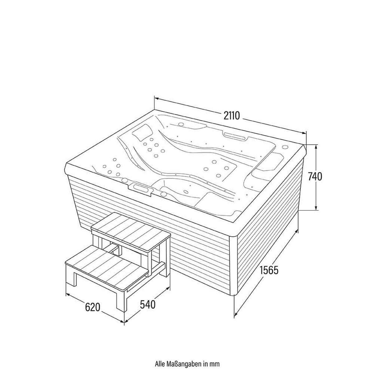 OUTDOOR WHIRLPOOL STREAM - 211 x 156 cm, Mit Treppe und Thermoabdeckung - Anthrazit, Kunststoff (156.5/74.05/211cm) - Home Deluxe