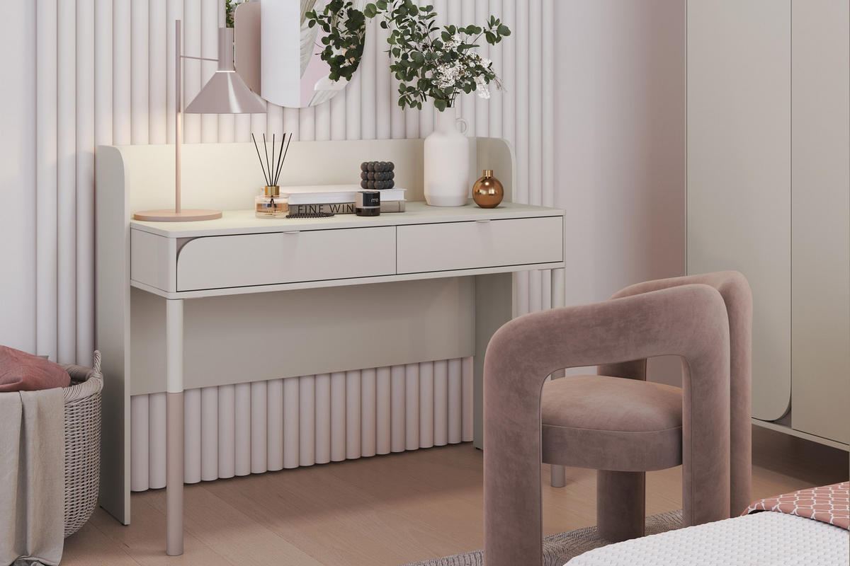 SCHREIBTISCH CATTA mit zwei Schubladen - Creme, Holz (122/97/50cm) - KONSIMO®