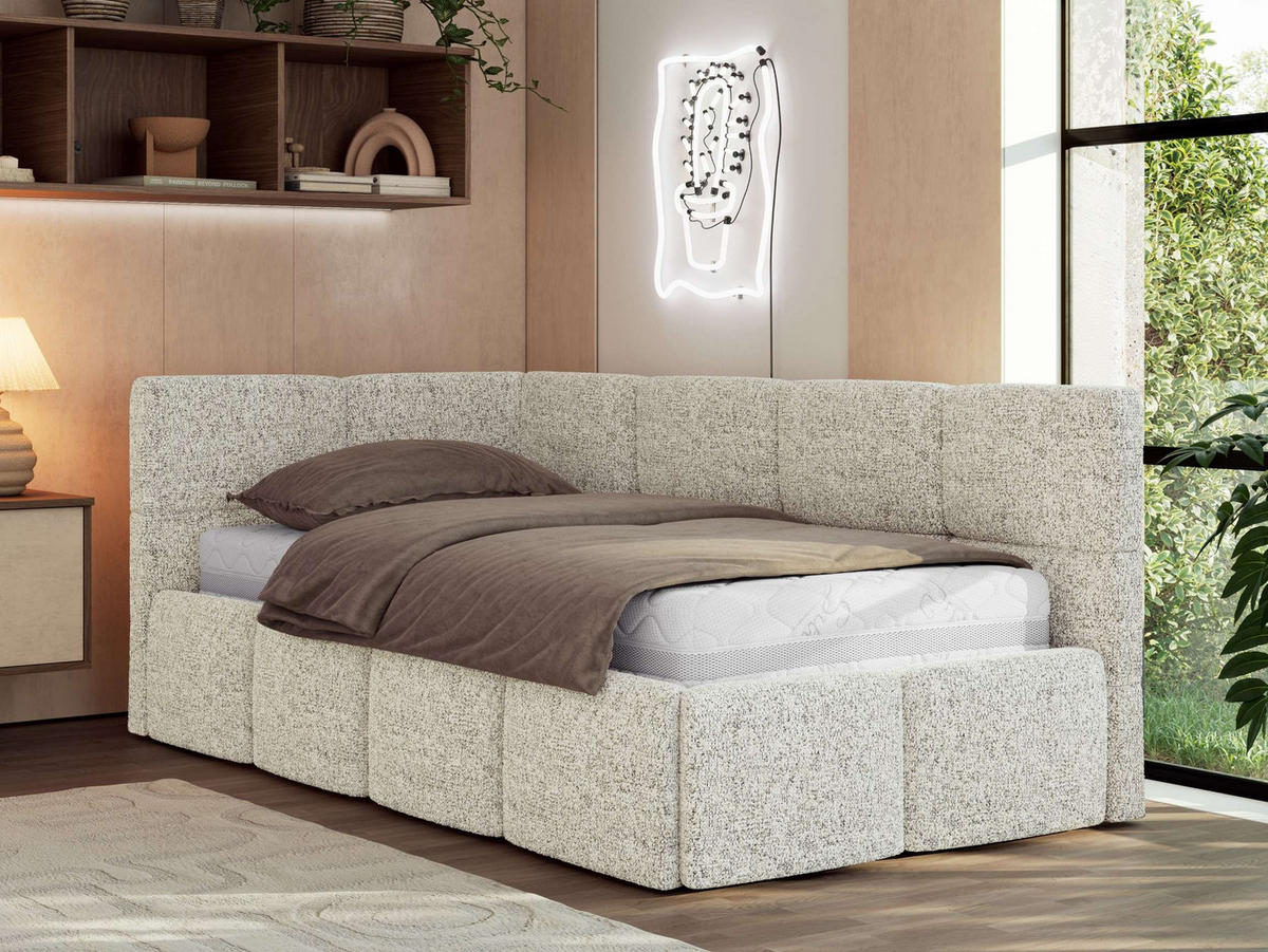 JUGENDBETT ARVO 90/200 - Beige Strukture - Multipocket-Matratze - Links Seite - Beige, Textil (90/200cm) - MKS