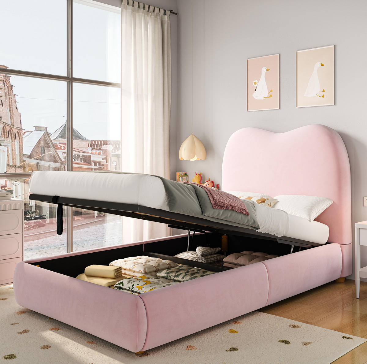 POLSTERBETT 90/200 cm Rosa aus Samt mit Stauraum - Rosa, Textil (90/200cm) - OKMYHOME