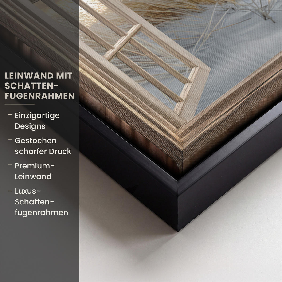 LEINWAND Bilder mit Rahmen - Ausblick - Strand - Dünen - Meer - Natur - 40x30 - Sandfarben, Textil (40/30cm) - MuchoWow