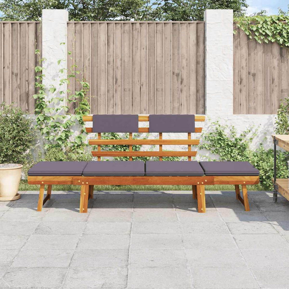 2-IN-1 Gartenliege mit Auflage 190 cm Massivholz Akazie - Braun, Holz (190/68cm)