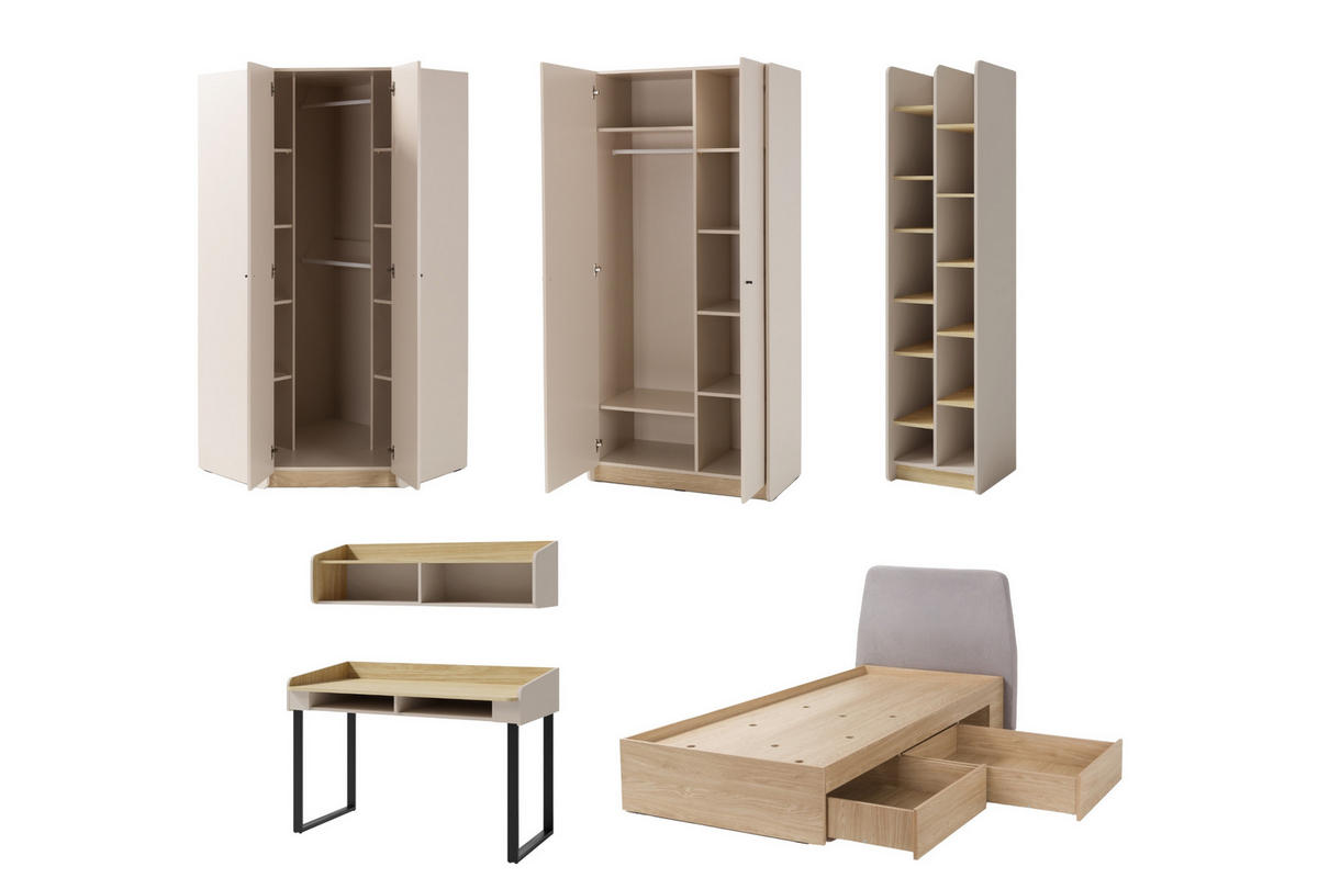 JUGENDZIMMER ALBI 1 in Sandbeige / Geölte Eiche 6-teilig - Eichefarben/Beige, Holzwerkstoff (577/195/88cm) - Deine Möbel 24