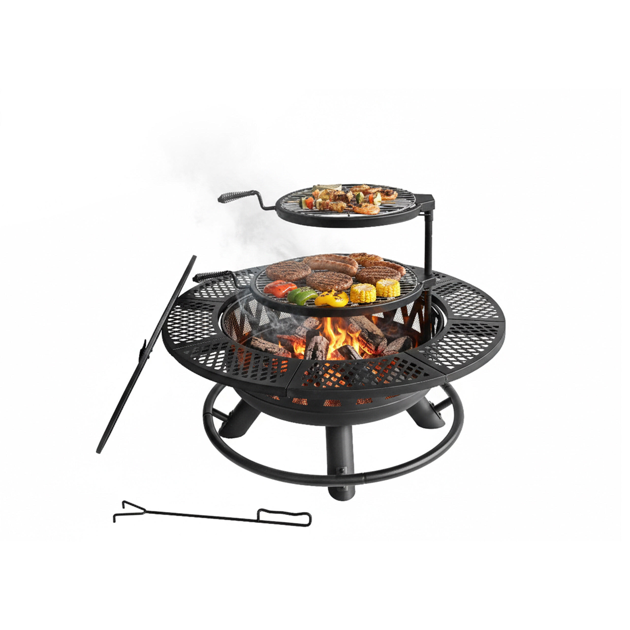 FEUERSCHALE Schwarz mit Deckel 92 cm - Schwarz, Metall (92/61/92cm) - Relaxdays