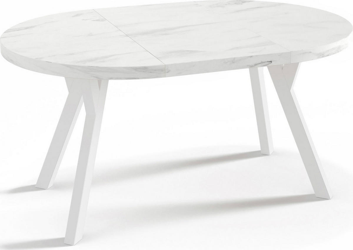 ESSTISCH Twixy runder ausziehbarer, Marmor Weiß 100-150/100/76 cm - Ecru/Weiß, Holz/Holzwerkstoff (100/150/76cm) - WFL GROUP