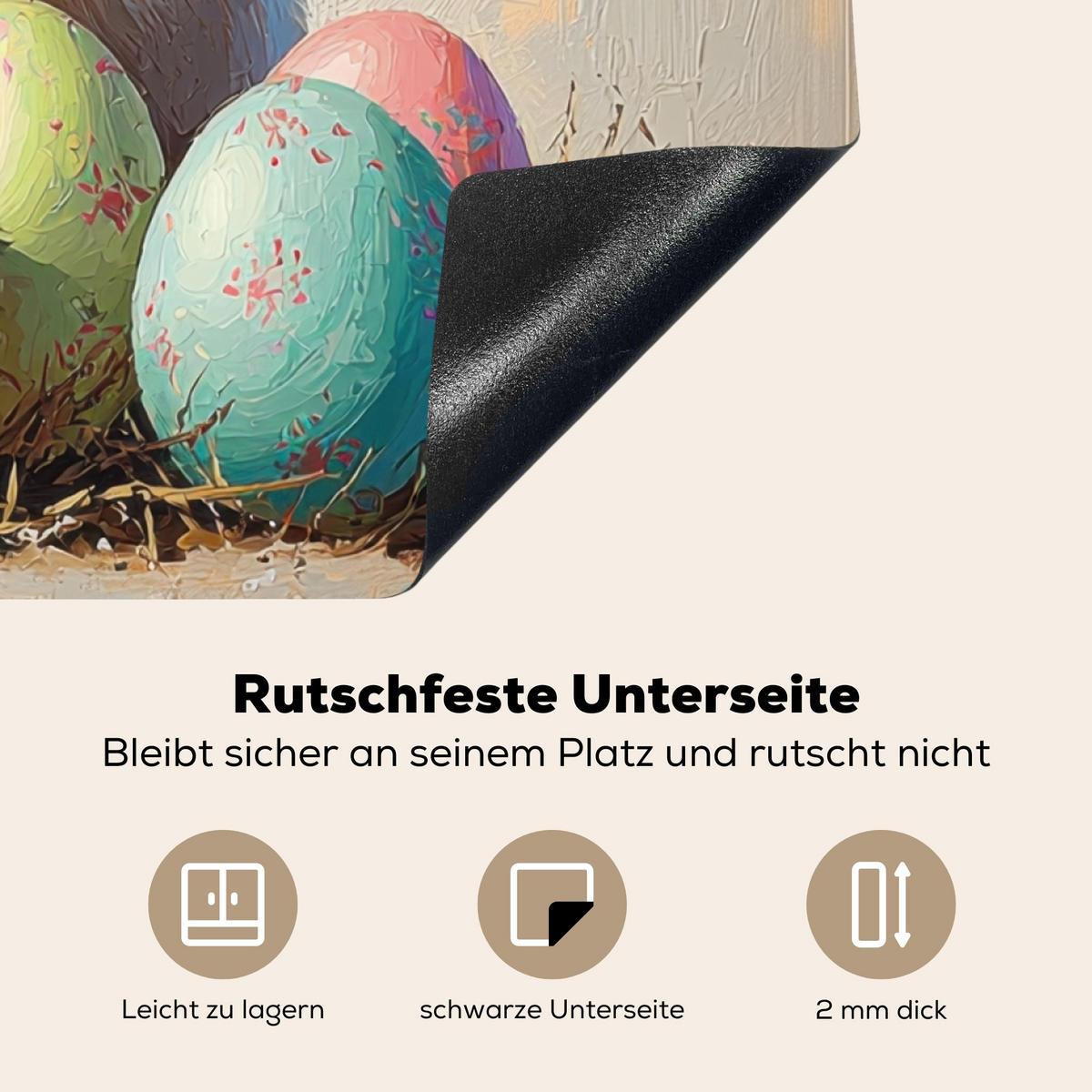 HERDABDECKPLATTE Osterhase - Pastell - Eier Induktionsmatte 78x78 cm - Beige, Kunststoff (78/78/0.2cm) - MuchoWow