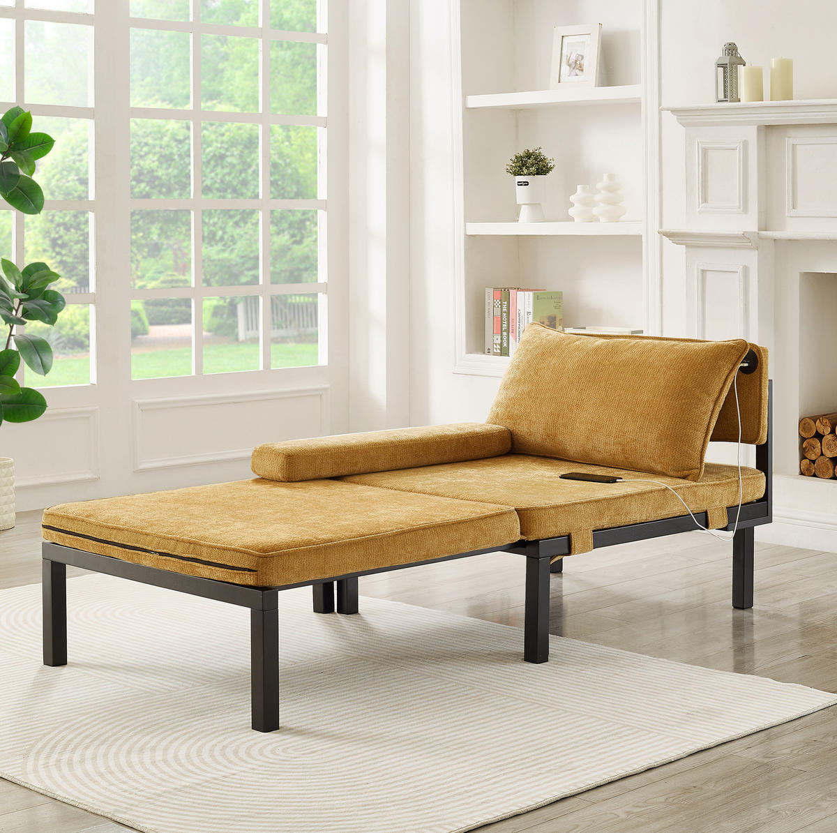 SCHLAFSESSEL aus Samt in Gelb mit USB-Type-C-Anschluss - Gelb, Textil (82.5/70/176cm) - Modfu