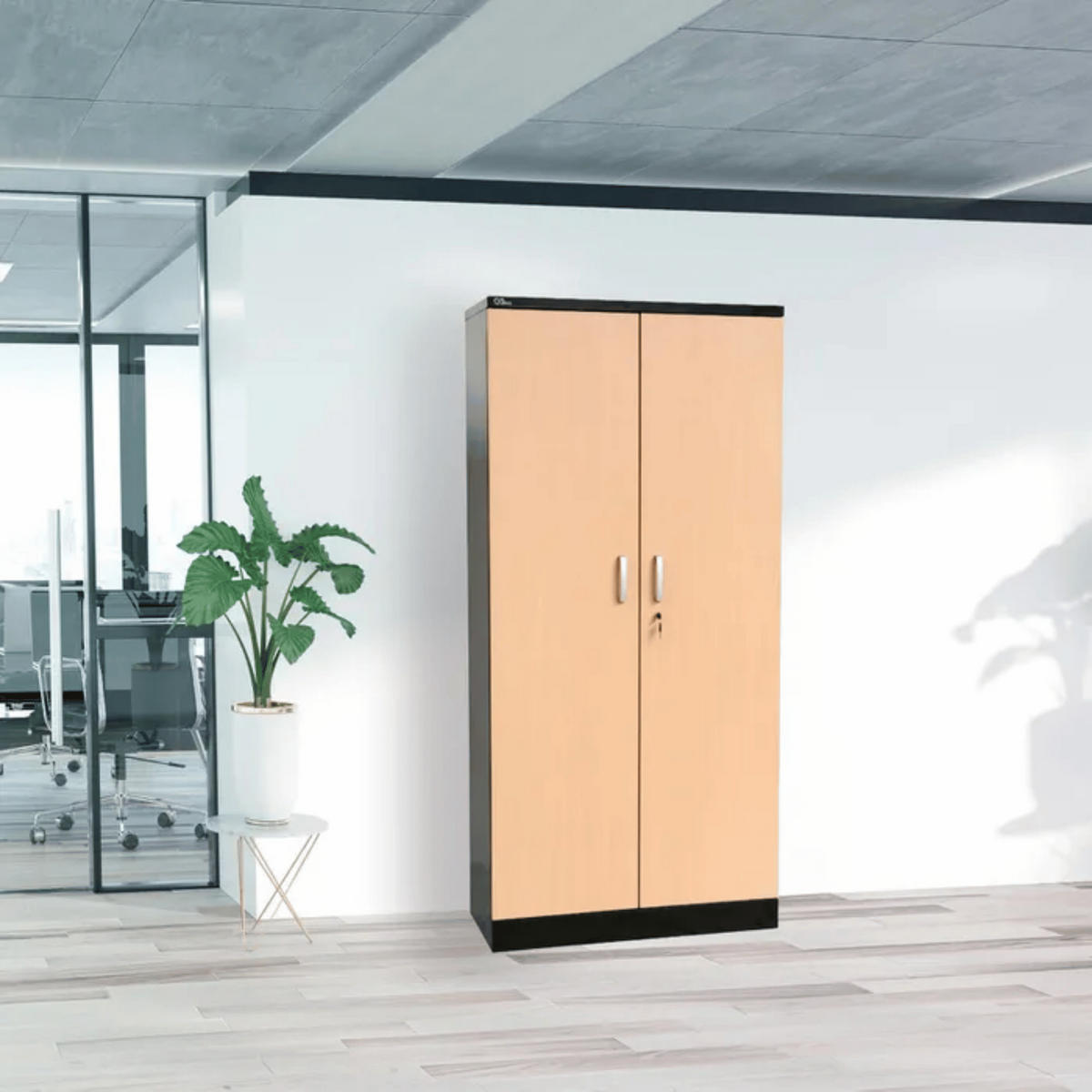 AKTENSCHRANK Beetle 4 Fachböden 195x92x42 cm Schwarz & Buche - Buchefarben, Metall (92/195/42cm)