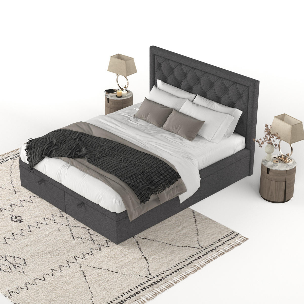 POLSTERBETT Nicobar mit Stauraum 140/200 cm Anthrazit im Megan Stoff - Anthrazit/Schwarz, Holz/Holzwerkstoff (140/200cm) - AltaBeds
