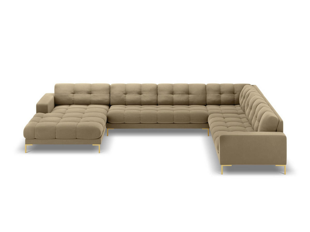 PANORAMASOFA rechts Mamaia aus Samt beige 7 Sitzplätze - Beige, Textil (256/75/327cm) - Micadoni