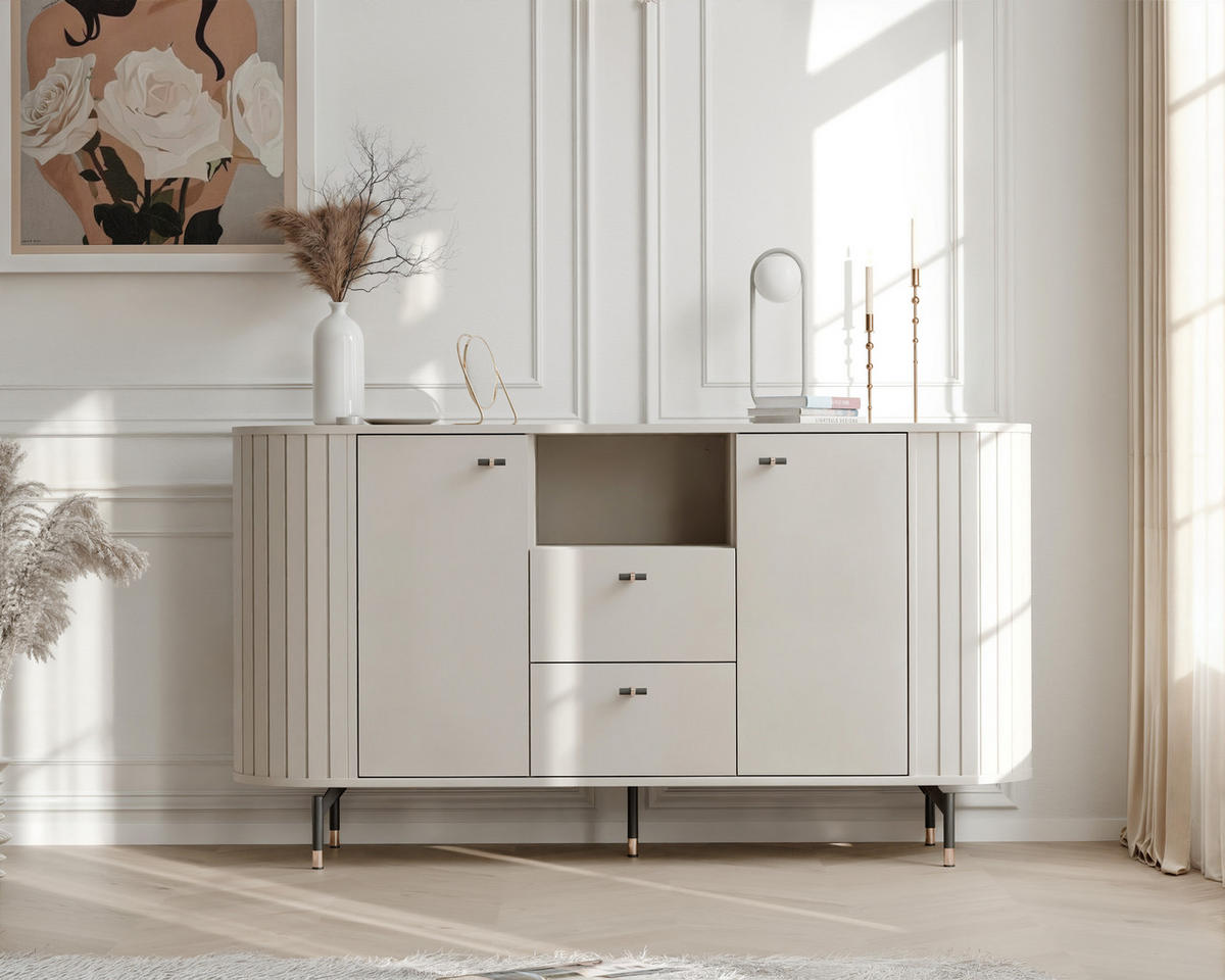 KOMMODE geriffelt, mit Fach, Kaschmir - Kaschmir, Holzwerkstoff (190/81/40cm) - Idohome