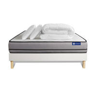 BETT Actimemo night Memory-Schaum 140 x 190 cm h4 - Kit Bettgestell Weiß - Mit Kissen und Bettdecke - Beige/Weiß, Holz/Textil (140/190cm) - ACTISOM