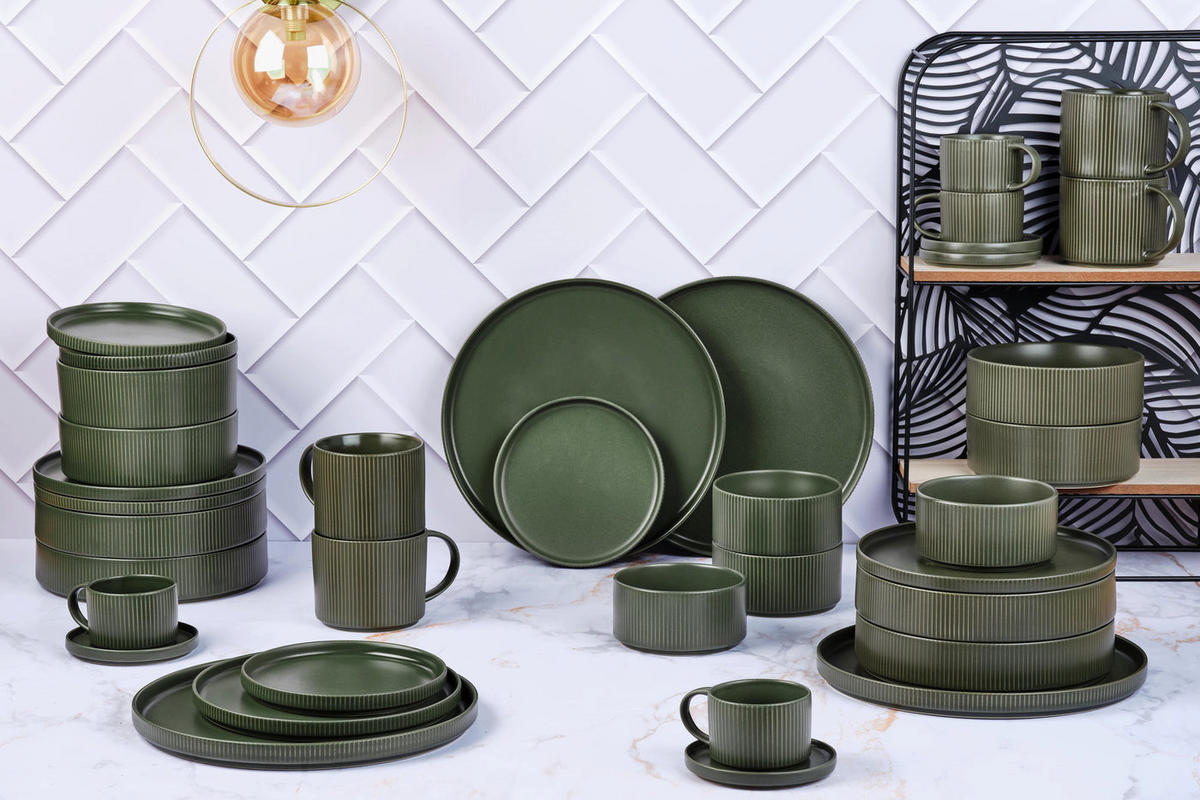 KOMPLETTSERVICE Scandi - 36er-Set - Olive - Grün, Keramik (1/1/1cm) - Björn