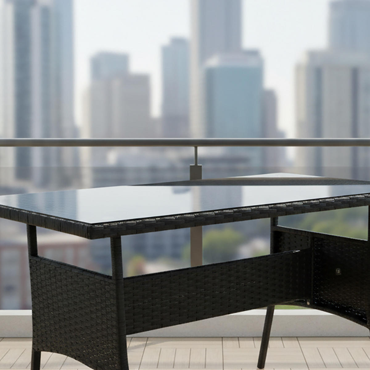 BORD Svart trädgård polyrattan glasskiva 100x60 cm - Svart, Glas/Plast (60/100/70cm) - Relaxdays