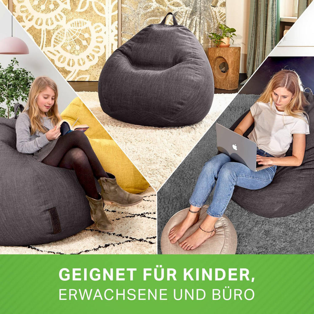 Thumbnail - Green Bean Sitzsack, Dunkelgrau, Textil, Füllung: Styroporkugeln, Oval, 80x90x50 cm, Hergestellt in Deutschland, Wohnzim...