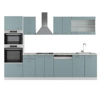 KÜCHENZEILE R-Line Blau-Grau 300 cm mit Hochschrank, ohne AP - Blaugrau/Weiß, Holzwerkstoff (300/81.6/46cm) - Vicco