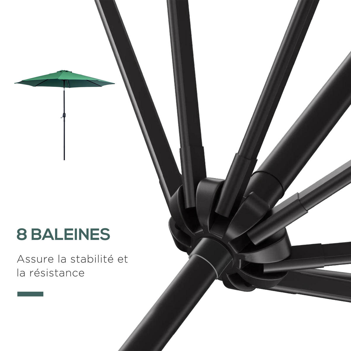 SONNENSCHIRM DE-11355 neigbar, mit Kurbel, Ø 3 m Grün - Grün, Metall (295/295cm) - ComfortXL