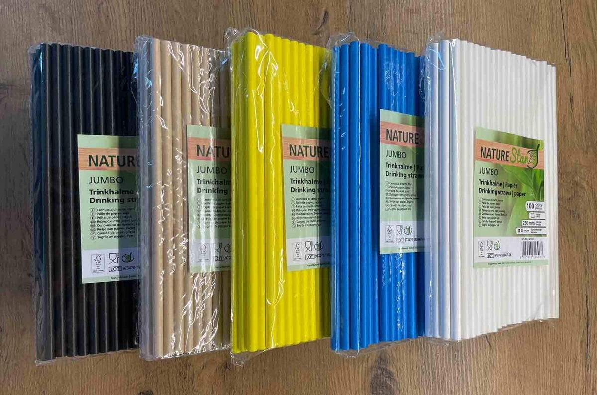 PAPIER-TRINKHALME Jumbo Schwarz 20 cm 100er Set - Schwarz, Papier (0.8/25cm) - LUXENTU