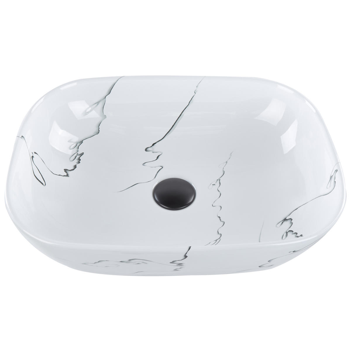 UMYVADLO NA DESKU Bílé Mramor 47/34 cm Keramika Hopi - bílá, keramika (47/14/34cm) - Beliani