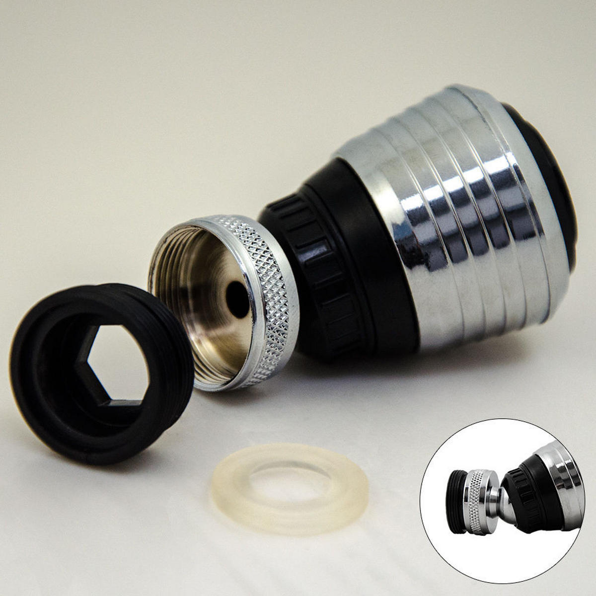 WASSERHAHN-AUFSATZ mit 360 Grad Schwenkbrause - Schwarz, Metall (3.5/6/6cm) - eyepower