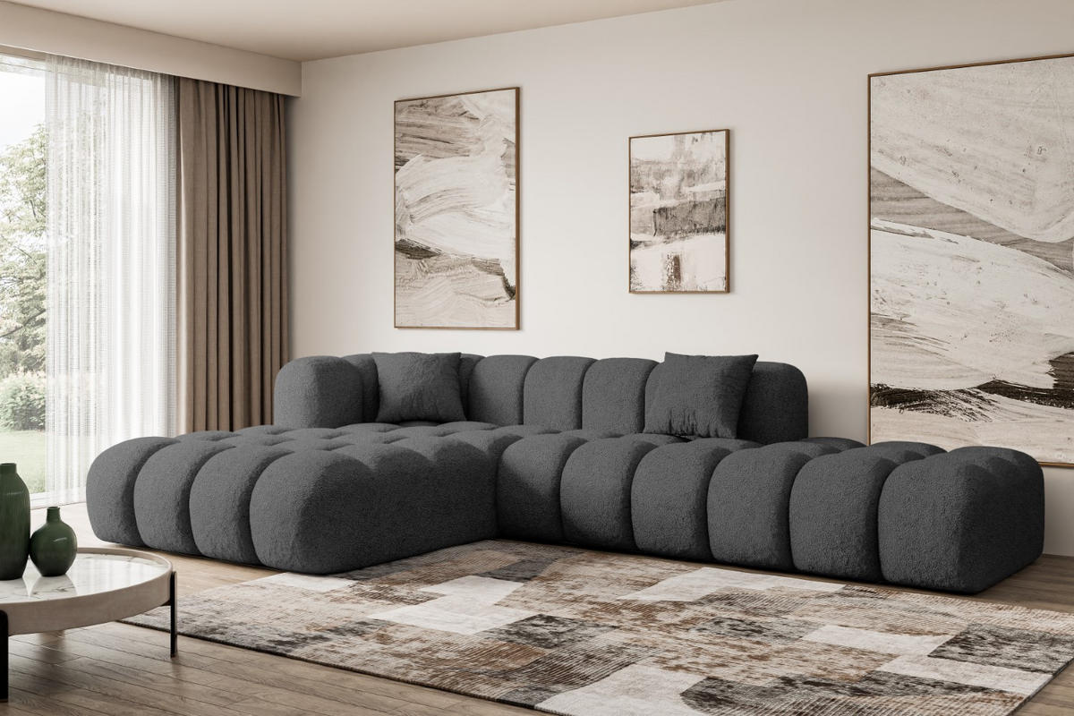 ECKSOFA Ottomane Links OLEA-L2 - 289x176x71 cm Grau Bouclé - Schwarz/Grau, Holzwerkstoff/Kunststoff (190/309cm) - ALTDECOR