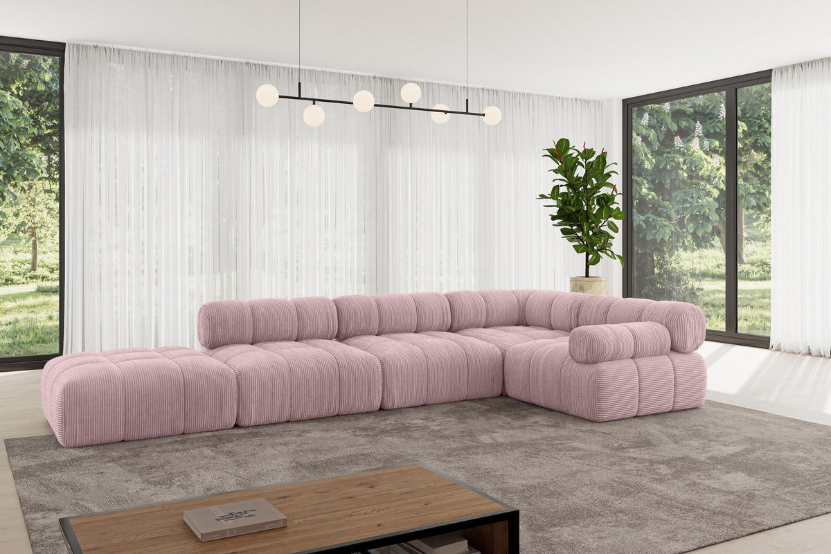 ECKSOFA modulares Sofa Felto-L2 - 380x190x70 cm Rosa Cord - Rosa, Holzwerkstoff/Textil (380/190cm) - ALTDECOR