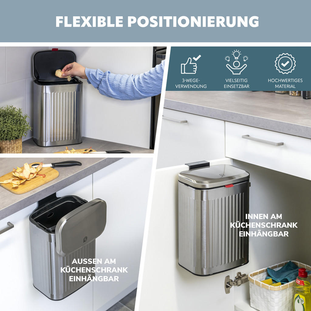 Thumbnail - eluno Abfalleimer,, Edelstahl, Metall, 22.5x31x16.5 cm, Küchen, Küchenausstattung, Mülleimer
