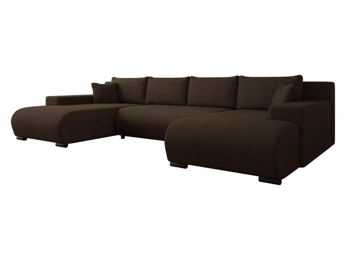 WOHNLANDSCHAFT Nojan U Cord - Dunkelbraun/Schwarz, Holz/Kunststoff (351/80/191cm) - MIRJAN24