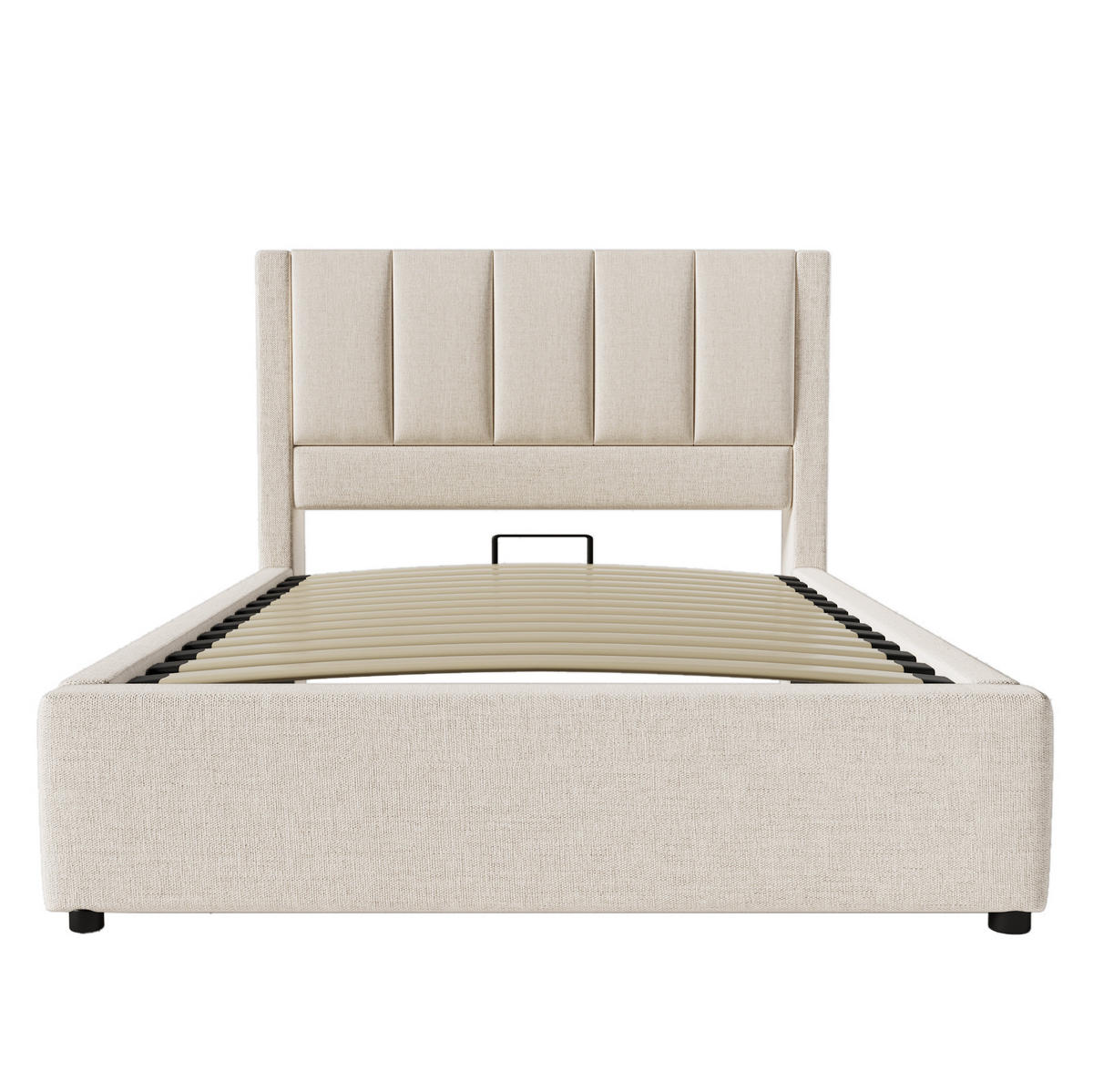 POLSTERBETT aus Leinen 90x200 cm Beige mit Bettkasten, USB-Ladestation und Becherhalter - Beige, Textil (90/200cm) - IVMEU