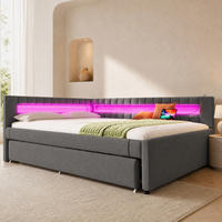 POLSTERBETT 140/200 mit LED-Lichtleiste, Ausziehbett, USB + Type-C und Leinen in Grau - Grau, Holzwerkstoff/Textil (140/200cm) - EVRYAE