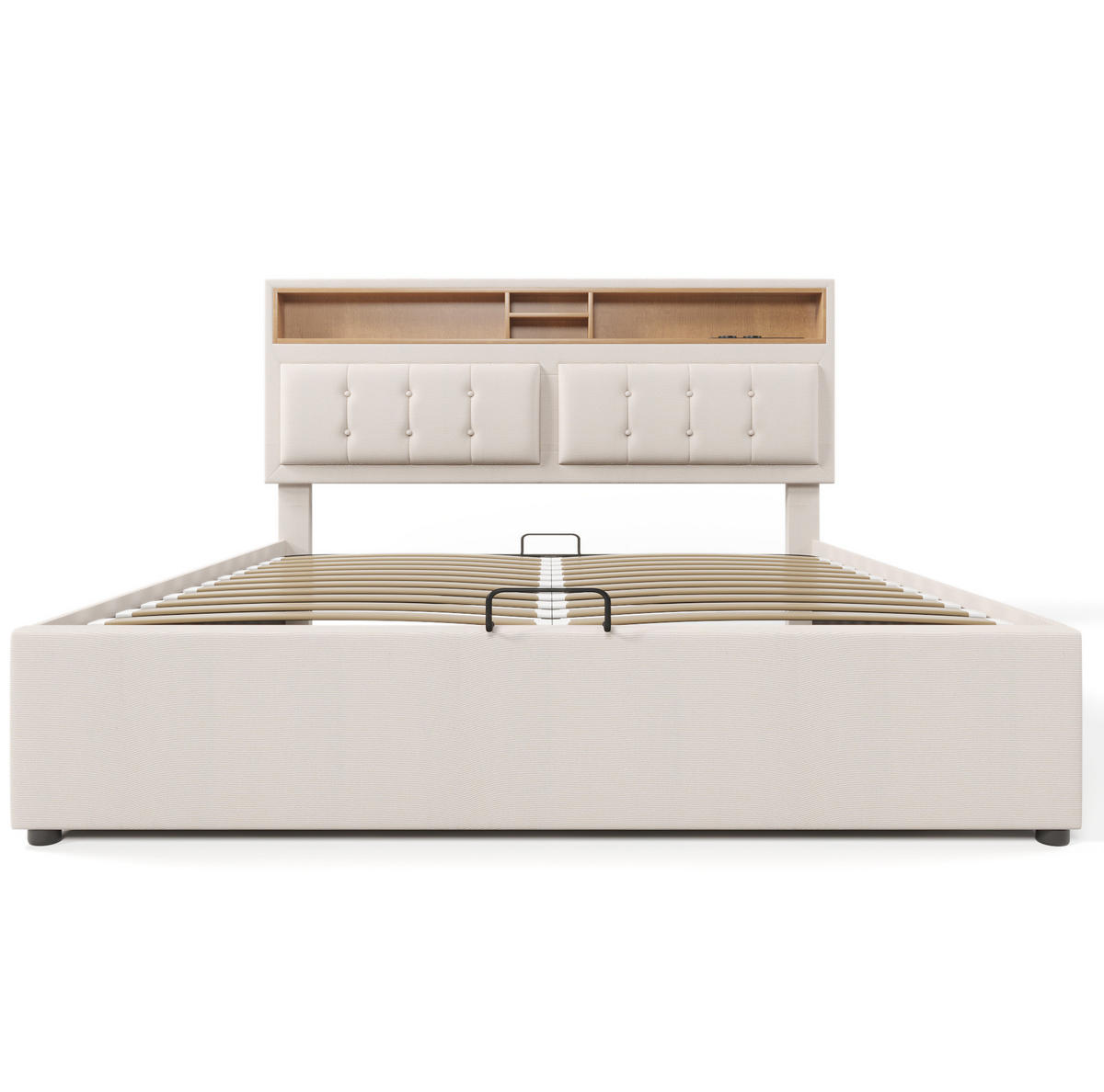 POLSTERBETT 140/200 cm Beige mit Stauraum, Matratze und USB- und Type-C-Anschlüssen - Beige, Textil (140/200cm) - Flora Grace