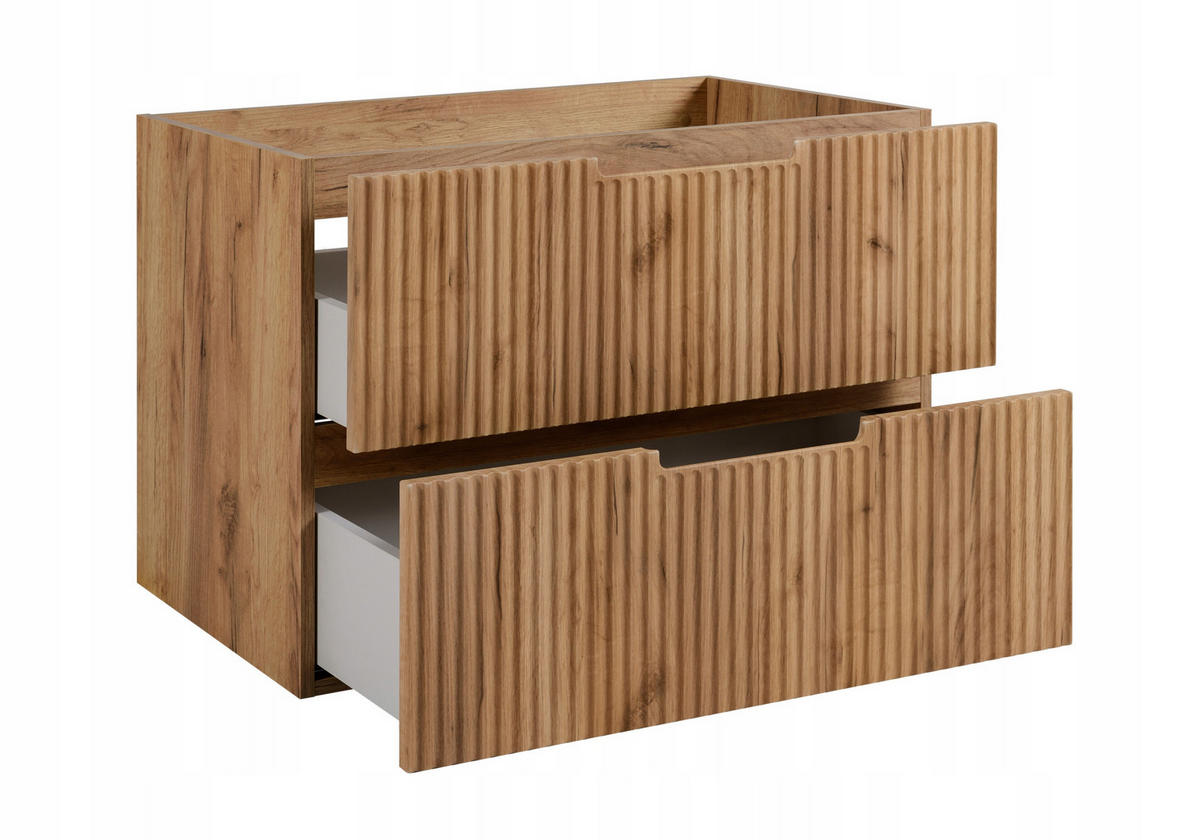 WASCHBECKUNTERSCHRANK VENA 160cm mit Arbeitsplatte Farbe: Eichen Craft Gerillte Vorderseite Eichen Craft - Eichefarben, Holzwerkstoff (160/58/46cm) - Rodan