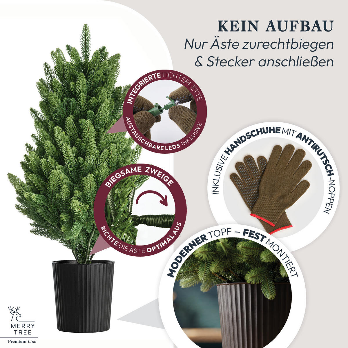 WEIHNACHTSBAUM mit PE-Spritzguss-Nadeln und LED Beleuchtung, 90 cm - Grün, Kunststoff (90cm) - Merry Tree