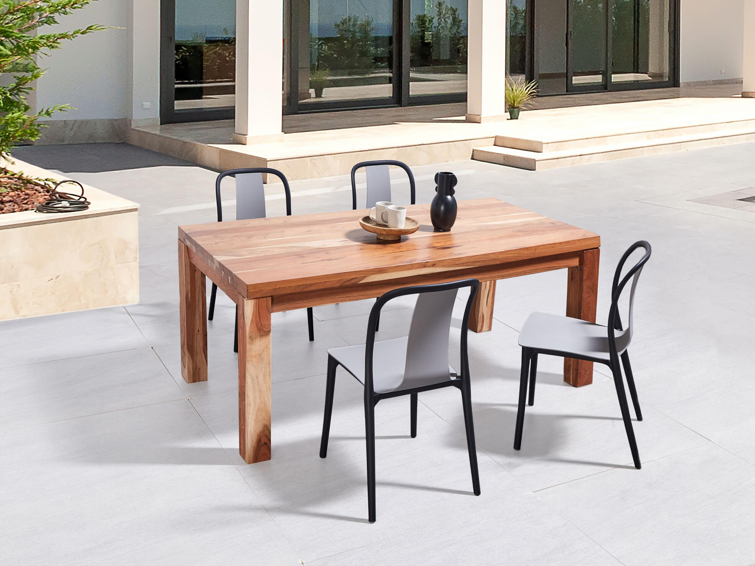 GARTENSTUHL 4er-Set Kunststoff grau/schwarz Spezia - Schwarz/Grau, Kunststoff (42/89/49cm) - Beliani