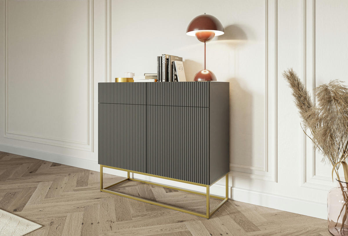 KOMMODE Veldio Schwarz mit goldenem Metallgestell 100 cm - Goldfarben/Schwarz, Holzwerkstoff/Metall (100/90/38cm) - Selsey