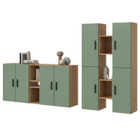 WOHNWAND grün, Eiche Artisan 259 x 184 cm, Wohnkombination hängend / stehend - Schwarz/Eiche Artisan, Holzwerkstoff/Kunststoff (259/151/34cm) - Inn.Furn