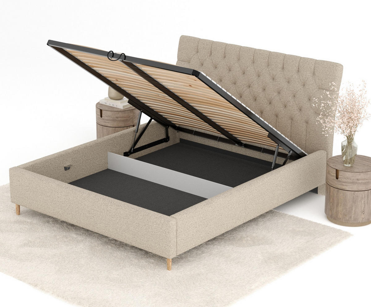 POLSTERBETT Vezzola Beige 120/200 cm im Webstoff - Beige/Naturfarben, Holz/Holzwerkstoff (120/200cm) - Maison de Reve