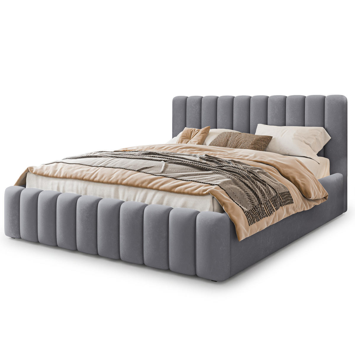 POLSTERBETT DINESE 200x200 cm mit Bettkästen - Grau - Grau, Holz (200/200cm) - MASSENO