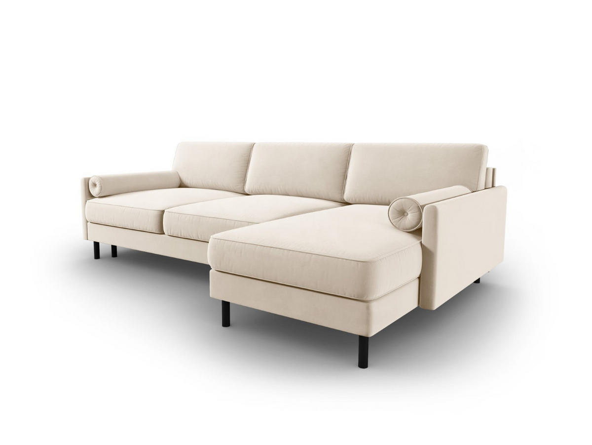 AUSKLAPPBARES-ECKSOFA rechts mit Container Scott aus Samt leichtes beige 5 Sitzplätze - Beige, Textil (142/212cm) - Micadoni