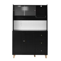 KÜCHENOBERSCHRANK 120/40/184 cm in Schwarz mit Schubladen, Steckdosen und Fluted Glas - Schwarz, Holzwerkstoff (120/184/40cm) - BEAOK